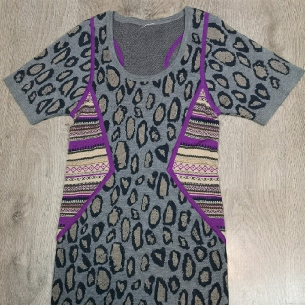 Vintage Jacquard Knit Dress, Fair Isle Mini Sweater Dress, Animal Print Knit